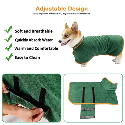 Dog Bathrobe Microfiber Quick Drying Bathrobe Bath Towels for Small Medium Large Dogs Cats Pet Clothes Coat Dog Accessories